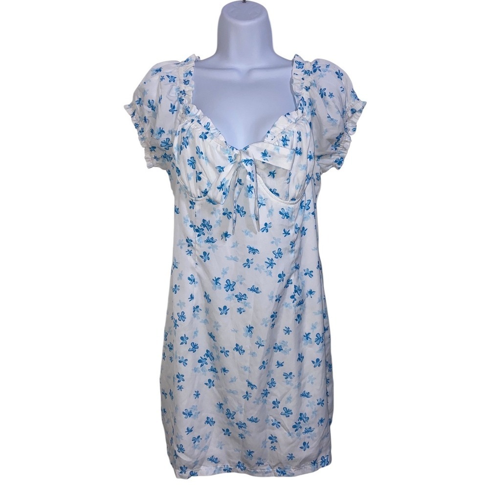 Princess Polly Floral Puff Sleeve Tie Front Mini Dress Cottagecore Coquette 12 - Picture 2 of 12